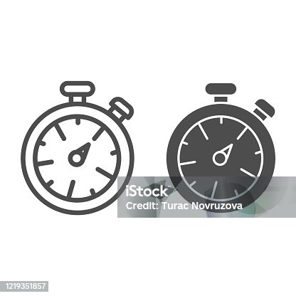 istock Stopwatch line and solid icon. Timer illustration isolated on white. Sport watch chronometer outline style design, designed for web and app. Eps 10. 1219351857