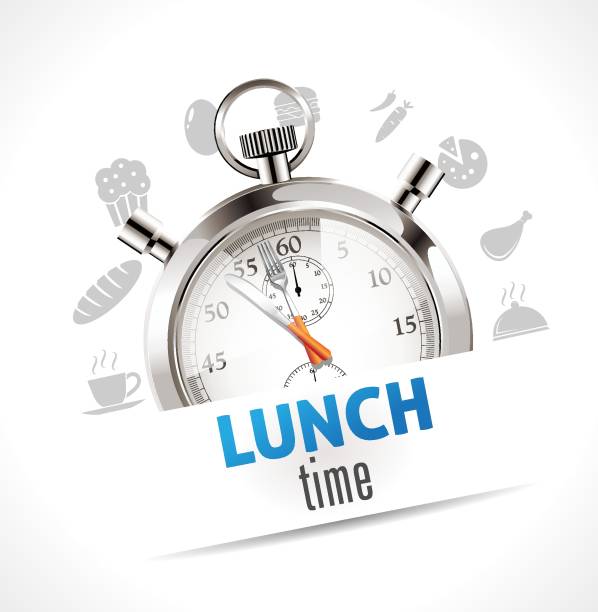 stockillustraties, clipart, cartoons en iconen met stopwatch - lunchtijd - lunch