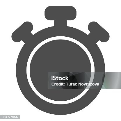 istock Stopwatch with button, full circle, chronometer, timer solid icon, time concept, clock vector sign on white background, glyph style icon for mobile concept and web design. Vector graphics. 1341974617