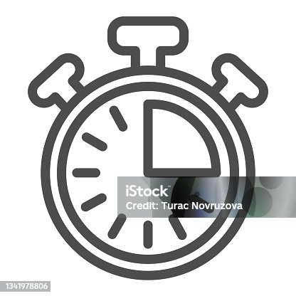 istock Stopwatch with buttons, 15 seconds, timer, chronometer line icon, time concept, clock vector sign on white background, outline style icon for mobile concept and web design. Vector graphics. 1341978806