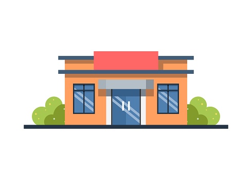 Simple illustration of a small shop building.