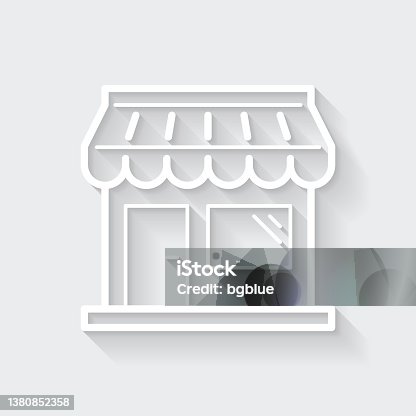 istock Store. Icon with long shadow on blank background - Flat Design 1380852358