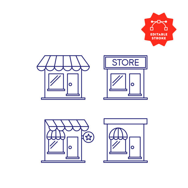 Store Line Icons with Editable Stroke and Pixel Perfect. Retail Shop Line Icons with Editable Stroke and Pixel Perfect. store clipart stock illustrations