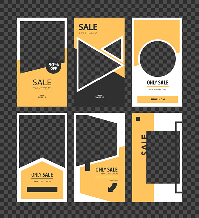 Stories template set. Modern flat stories template, for blog and sales, web online shopping banner concept. Minimalistic geometric trendy sale app screens, ready to use