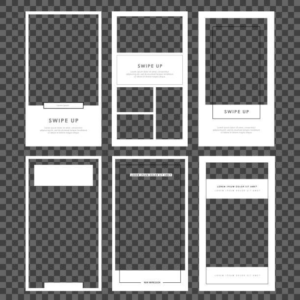 Stories template set. Modern flat stories template, for blog and sales, web online shopping banner concept. Minimalistic geometric trendy sale app screens, ready to use Editable Stories template. Streaming. Mockup for photo isolated on transparent background. Modern flat stories template, for blog and sales, web online shopping banner concept. Minimalistic geometric trendy sale app screens, ready to use. storytelling stock illustrations