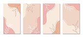 Stories templates for social media. Vector abstract shapes vertical backgrounds. Minimal floral pastel colors backdrops for text