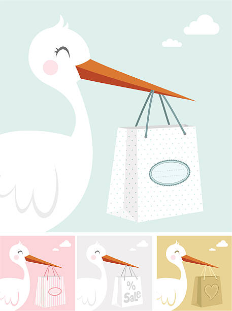 Stork and shopping bag Stork concept. Please see some similar pictures in my lightboxs: pregnant borders stock illustrations