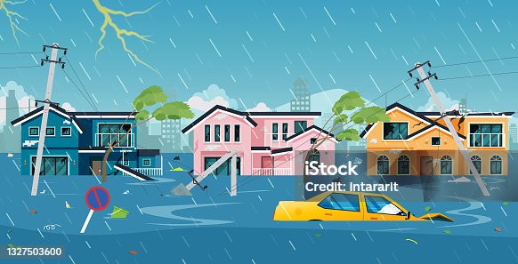 istock Storm is destroying the city. 1327503600