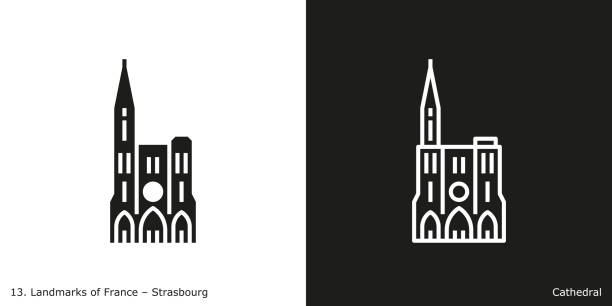 Strasbourg - Strasbourg Cathedral Outline and glyph style icons of the famous landmark from France. cathedral stock illustrations