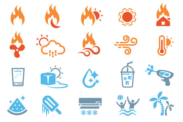 ilustrações, clipart, desenhos animados e ícones de estratégias para lidar com o tempo extremamente quente. - comida congelada