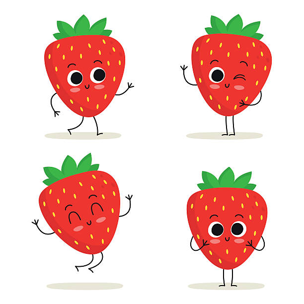 bildbanksillustrationer, clip art samt tecknat material och ikoner med strawberry. cute fruit character set isolated on white - jordgubbar