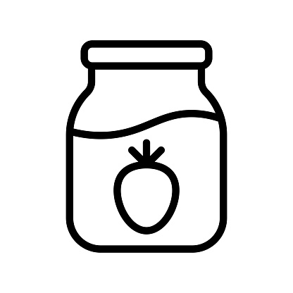 strawberry jam storages, container processed foods editable outline icons,