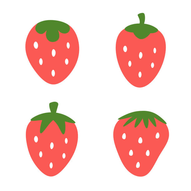 Strawberry logo set Strawberry cute vector icon set, fruit cartoon drawn logo set strawberry cartoon stock illustrations
