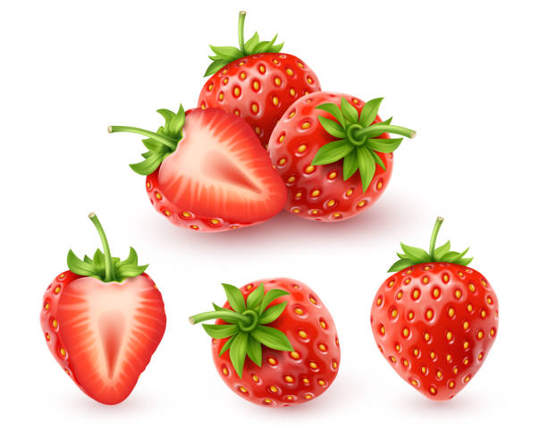bildbanksillustrationer, clip art samt tecknat material och ikoner med strawberry realistisk ikon - jordgubbar