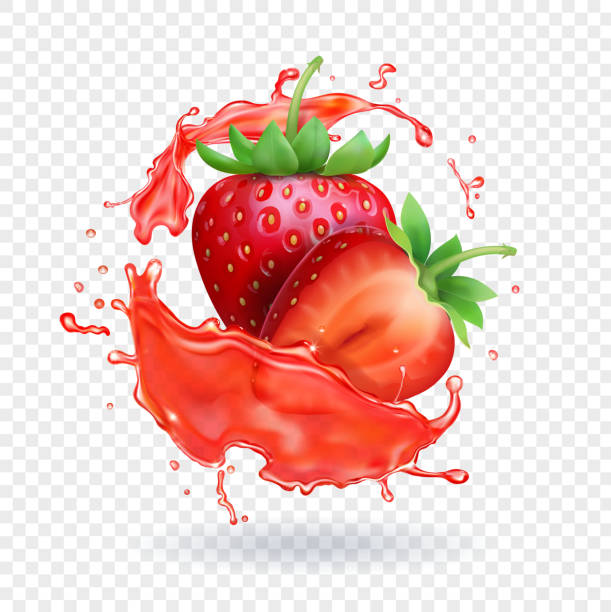 bildbanksillustrationer, clip art samt tecknat material och ikoner med realistiska jordgubbsjuice färsk frukt splash vektor symbol - jordgubbar