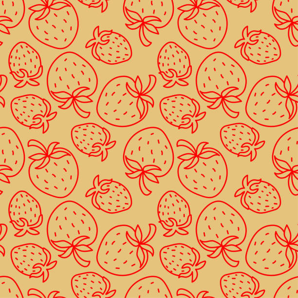 Strawberry seamless pattern. Hand drawn fresh fruit. Vector sketch background. Color doodle wallpaper. Berry print  strawberry stock illustrations