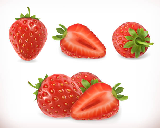 Strawberry. Sweet fruit. Strawberry. Sweet fruit. 3d vector icons set. Realistic illustration strawberries stock illustrations