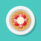 A waffle on a plate from an overhead angle. File is built in the CMYK color space for optimal printing. Color swatches are global so it’s easy to change colors across the document.