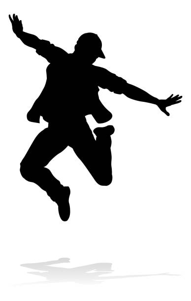 Street Dance Dancer Silhouette A male street dance hip hop dancer in silhouette dancing silhouettes stock illustrations