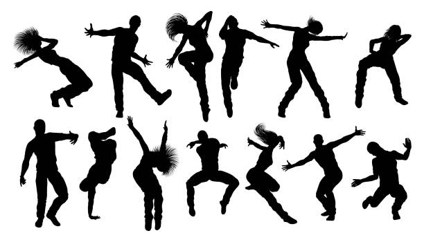 Street Dance Dancer Silhouettes A set of men and women street dance hip hop dancers in silhouette dancing silhouettes stock illustrations