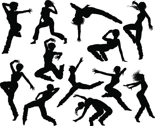 Street Dance Dancer Silhouettes A set of woman street dance hip hop dancer silhouettes gymnastic silhouette stock illustrations