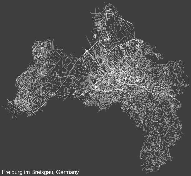 street roads map of freiburg im breisgau, germany - freiburg 幅插畫檔、美工圖案、卡通及圖標