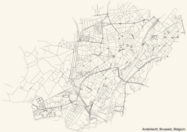 Street roads map of the Anderlecht municipality of Brussels, Belgium Black simple detailed street roads map on vintage beige background of the quarter Anderlecht municipality of Brussels, Belgium city map stock illustrations