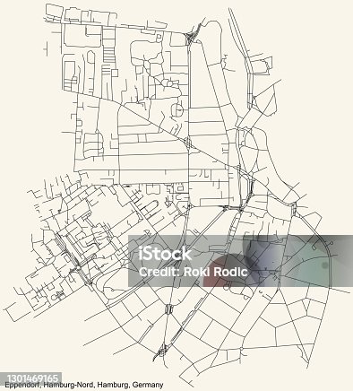 istock Street roads map of the Eppendorf quarter of the Hamburg-Nord borough (bezirk) 1301469165