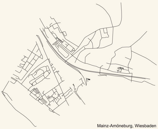 street roads map of the mainz-amöneburg district, wiesbaden - sainz 幅插畫檔、美工圖案、卡通及圖標