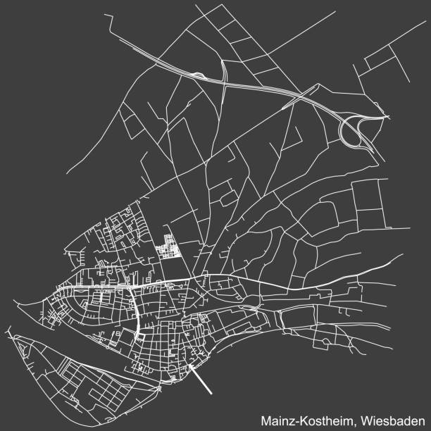 street roads map of the mainz-kostheim district, wiesbaden - sainz 幅插畫檔、美工圖案、卡通及圖標