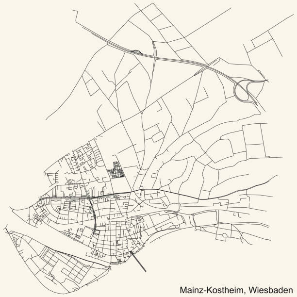 street roads map of the mainz-kostheim district, wiesbaden - sainz 幅插畫檔、美工圖案、卡通及圖標