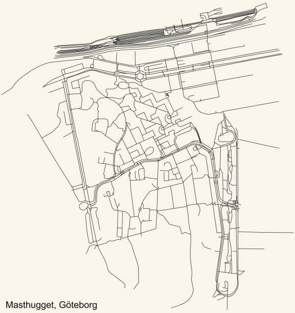 bildbanksillustrationer, clip art samt tecknat material och ikoner med street roads map of the masthugget district of gothenburg, sweden - göteborg city
