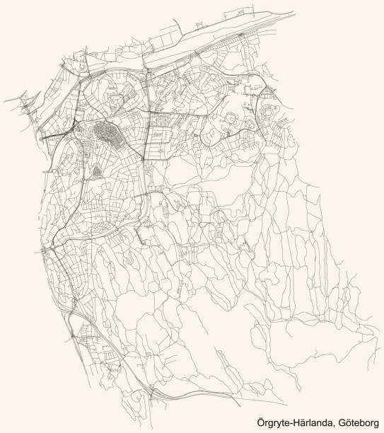 bildbanksillustrationer, clip art samt tecknat material och ikoner med street roads map of the örgryte-härlanda borough of gothenburg, sweden - göteborg city