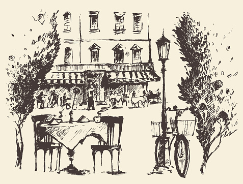 Streets Paris Vector cafe Vintage drawn sketch