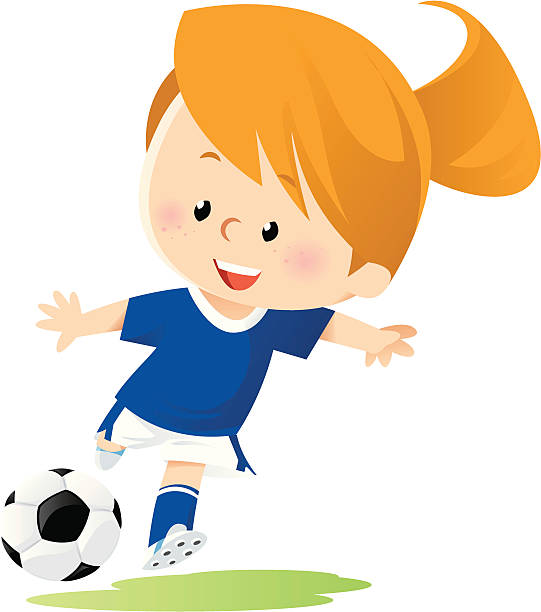 stockillustraties, clipart, cartoons en iconen met striker girl - voetbal meisje