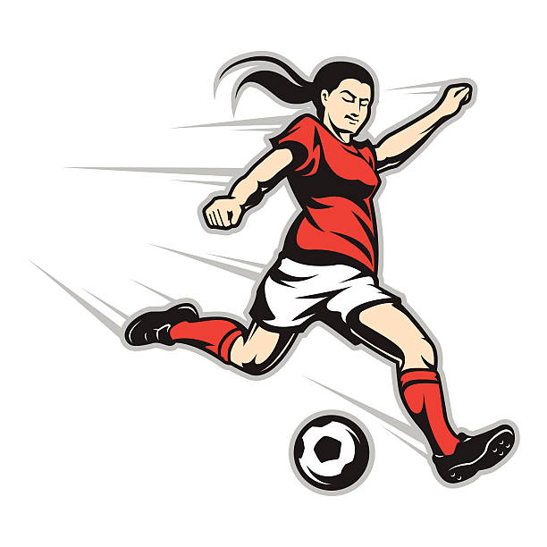 stockillustraties, clipart, cartoons en iconen met striker - voetbal meisje