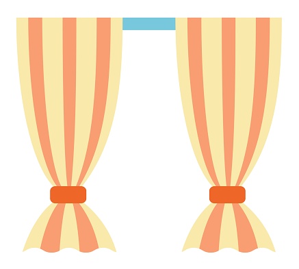 Striped curtains with cornice vector icon flat isolated