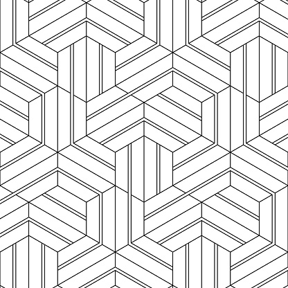 Striped halved gradient hexagons in honeycomb pattern