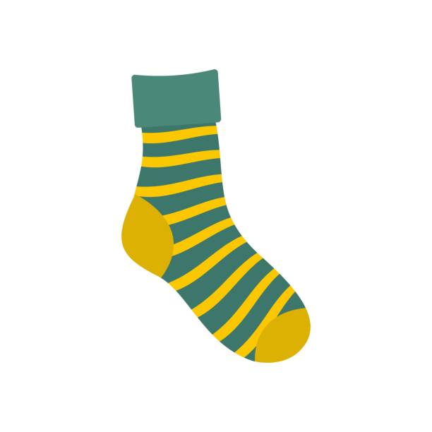 Striped sock icon, flat style Striped sock icon. Flat illustration of striped sock vector icon for web sock stock illustrations