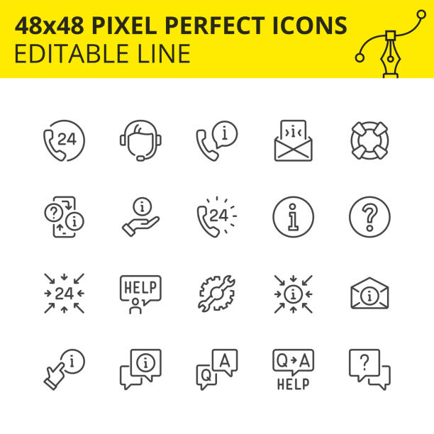 Stroke help and support icons  image. Simple set of icons for technical support and 247 assistance. Get the answer any time or consult with the specialist of our call-center. Contains such Icons as handset, help, operator, headset. safety equipment stock illustrations
