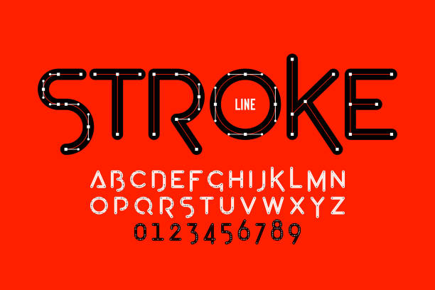 Stroke line font design Stroke line font design, Bezier curves style alphabet letters and numbers vector illustration anchor point stock illustrations