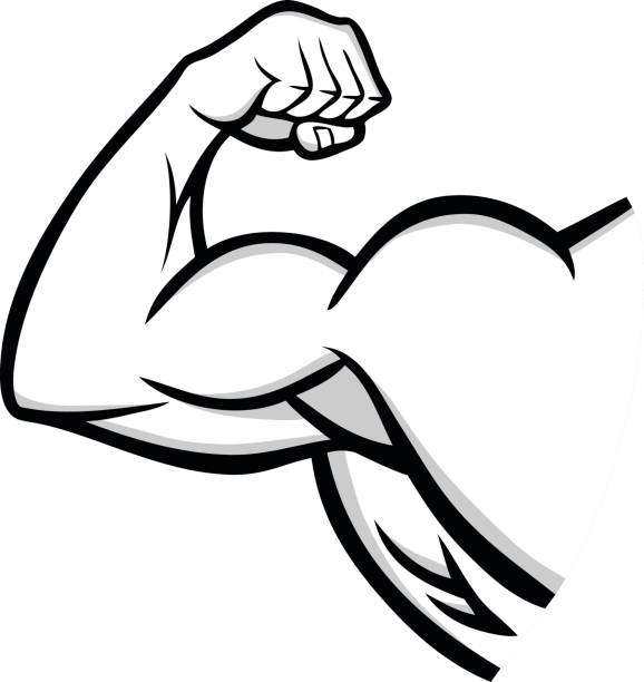 иллюстрация сильной руки - cartoon strong arm flexing bicep stock illustrat...