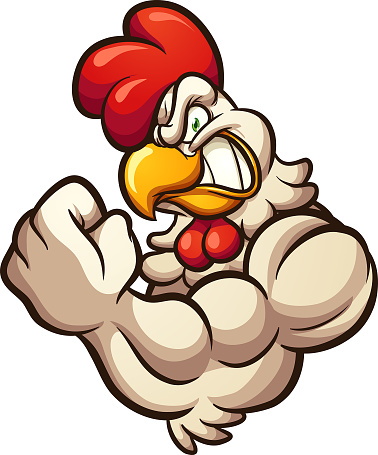 Strong chicken mascot