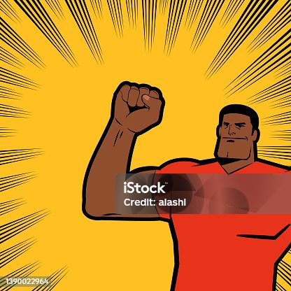 istock A strong man raises a fist in comics effects lines background 1390022964