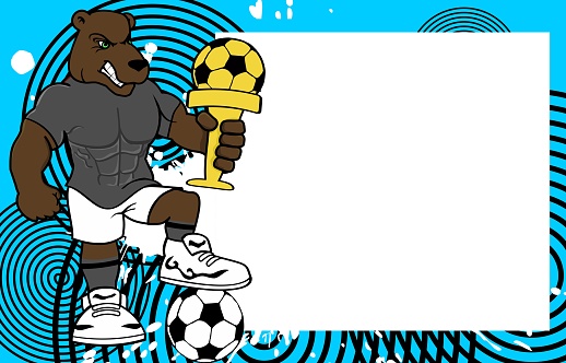 strong sporty bear futbol soccer player cartoon picture frame background