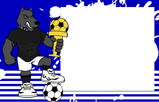 strong sporty dog futbol soccer player cartoon picture frame background