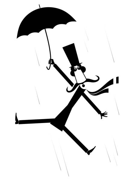 Strong wind, mustache man and umbrella illustration vector art illustration