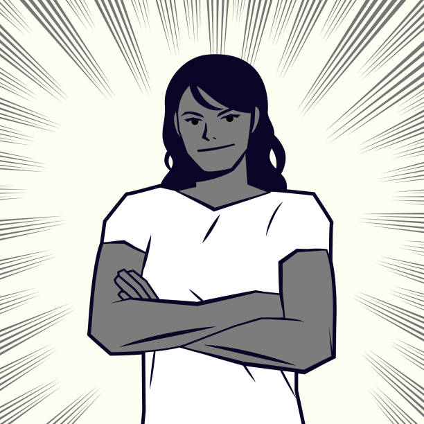 A strong woman with a suntan in casual clothes, with crossed arms, looking at the camera, comics effects lines background Manga Style Vector Art Illustration.
A strong woman with a suntan in casual clothes, with crossed arms, looking at the camera, comics effects lines background. black superwoman stock illustrations