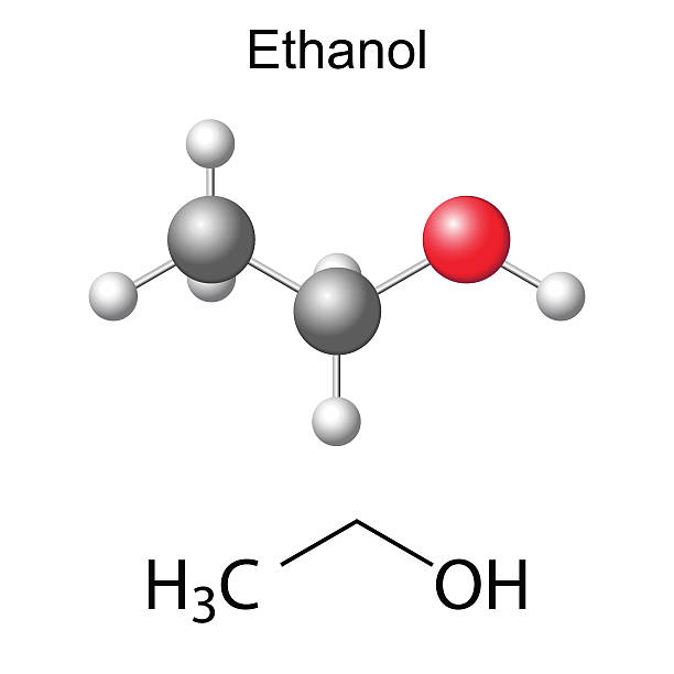 Structural chemical formula and model of ethanol molecule vector art illustration