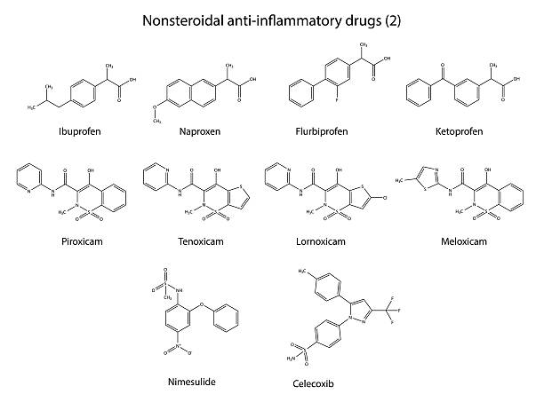 Structural chemical formulas of group antiinflammatory drugs vector art illustration